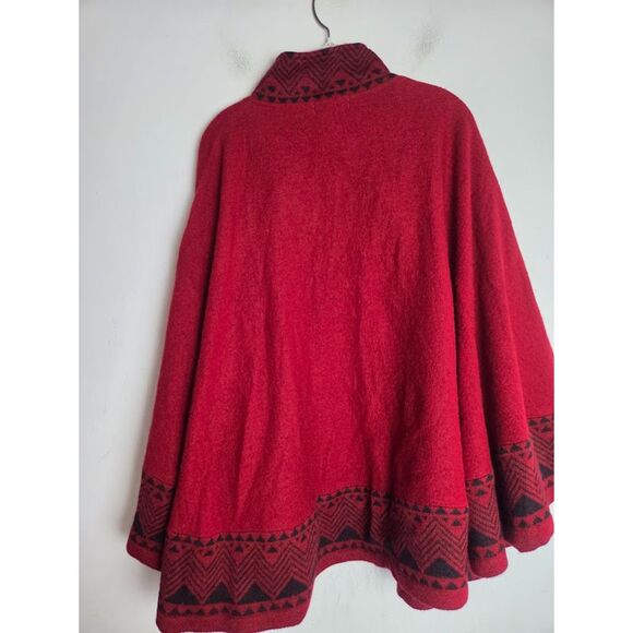 Serengeti Red w/Black Fair Isle Print 100% Wool Full Zip Cape Sweater size XL - Picture 10 of 10